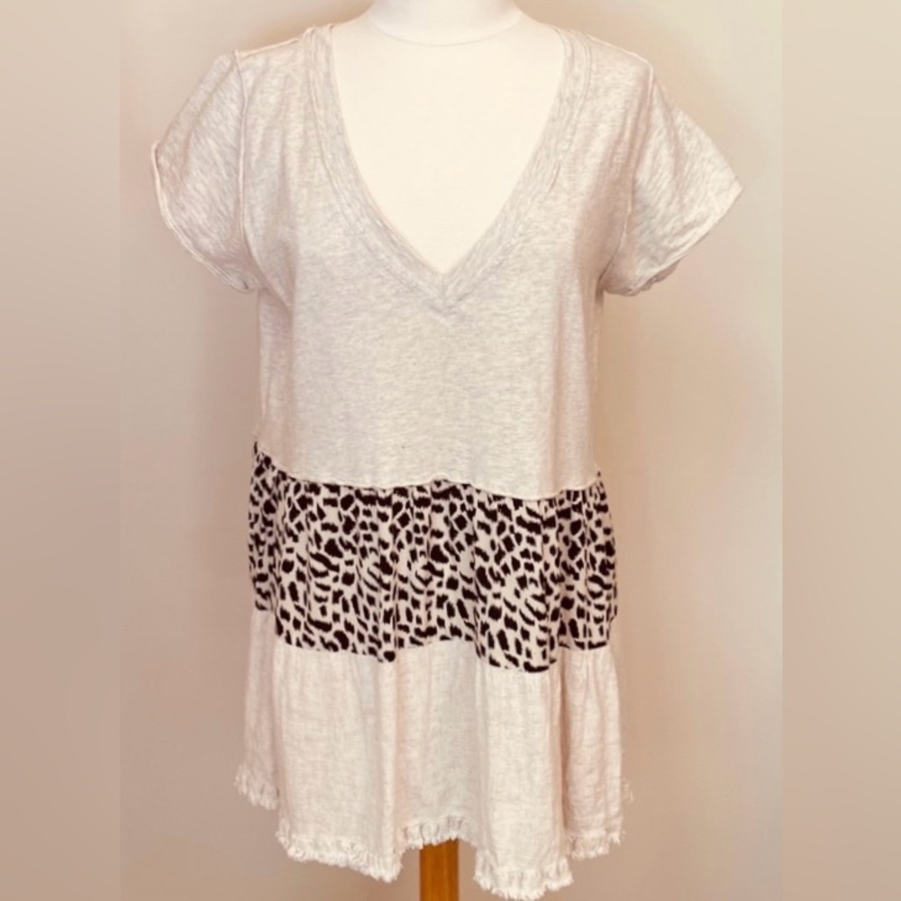 Umgee Cream Animal Print M Coastal Cowgirl Boho Desert Road Fringe Mini Dress